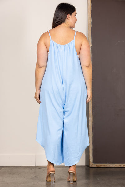 SKY BLUE SPAGHETTI STRAP WIDE LEG PLUS SIZE JUMPSUIT PL5664