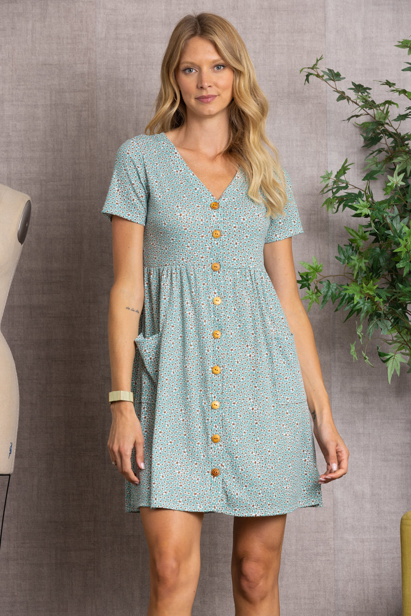 SAGE FLORET PRINT BUTTON DOWN MIDI DRESS-CD43768