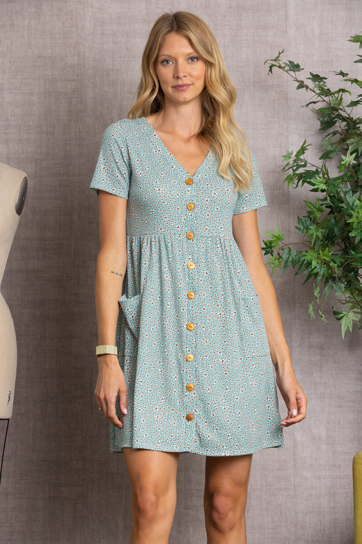 SAGE FLORET PRINT BUTTON DOWN MIDI DRESS-CD43768