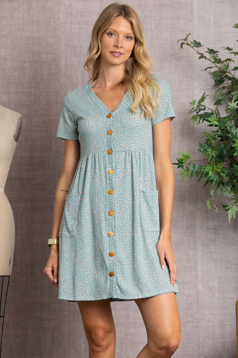 SAGE FLORET PRINT BUTTON DOWN MIDI DRESS-CD43768