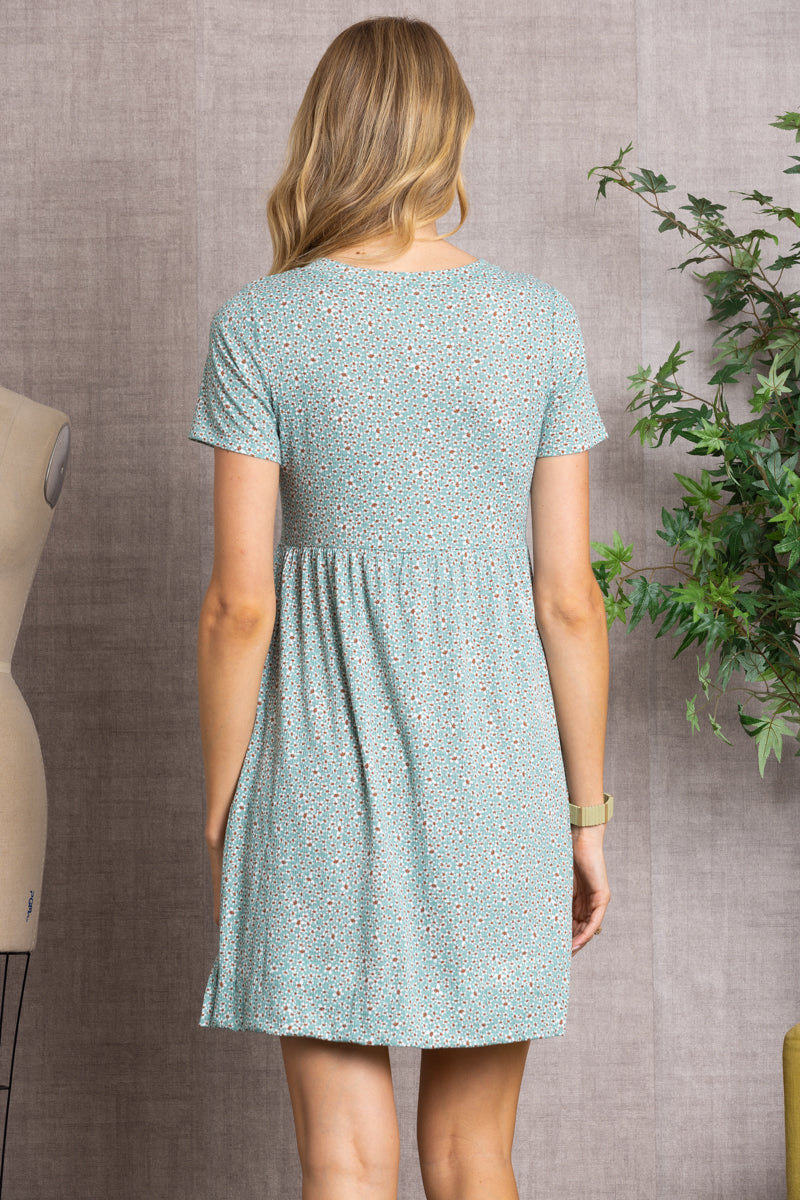 SAGE FLORET PRINT BUTTON DOWN MIDI DRESS-CD43768