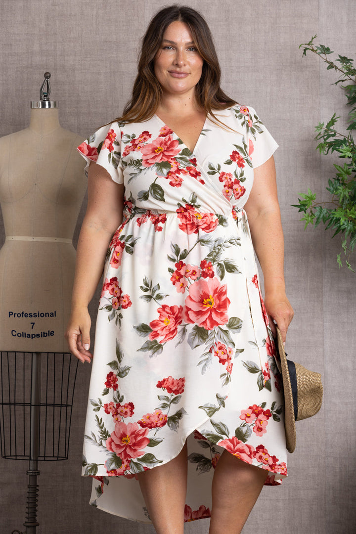 IVORY HAILEY FLORAL PRINT PLUS SIZE MAXI DRESS D8539X