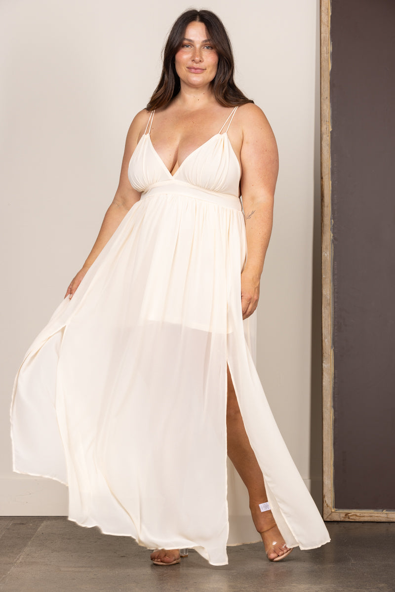 D3993-Wholesale IVORY CHIFFON OPEN BACK PLUS SIZE MAXI DRESS