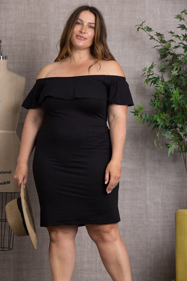 RUFFLE OFF SHOULDER PLUS SIZE MIDI DRESS-RD1019P