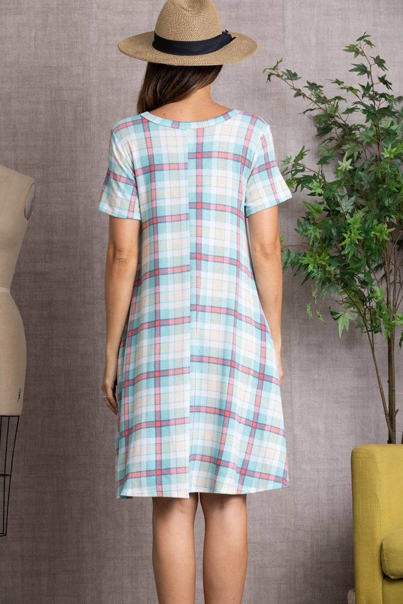 MINT MADRAS PRINT T-SHIRT MIDI DRESS-D1820