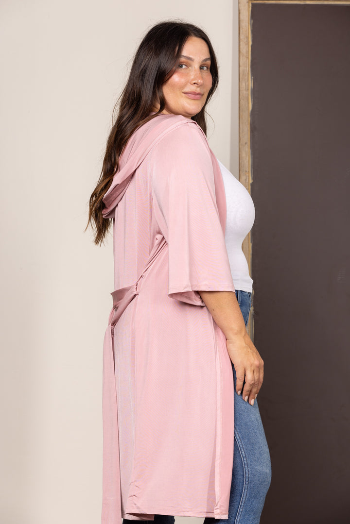 MAUVE SATIN HOODED ROBE PLUS SIZE KIMONO T6607