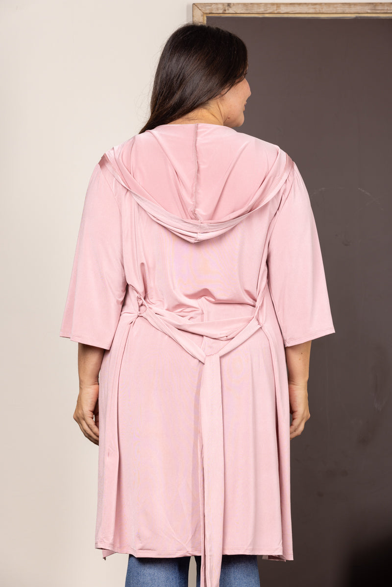 MAUVE SATIN HOODED ROBE PLUS SIZE KIMONO T6607