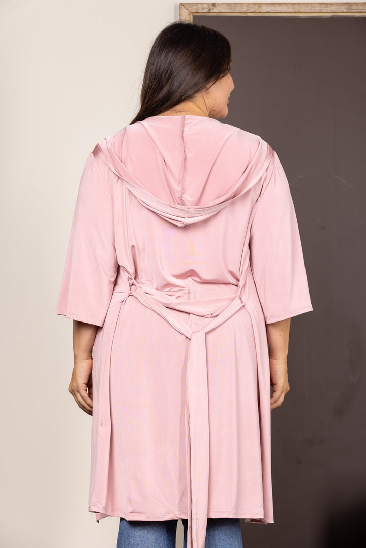 MAUVE SATIN HOODED ROBE PLUS SIZE KIMONO T6607