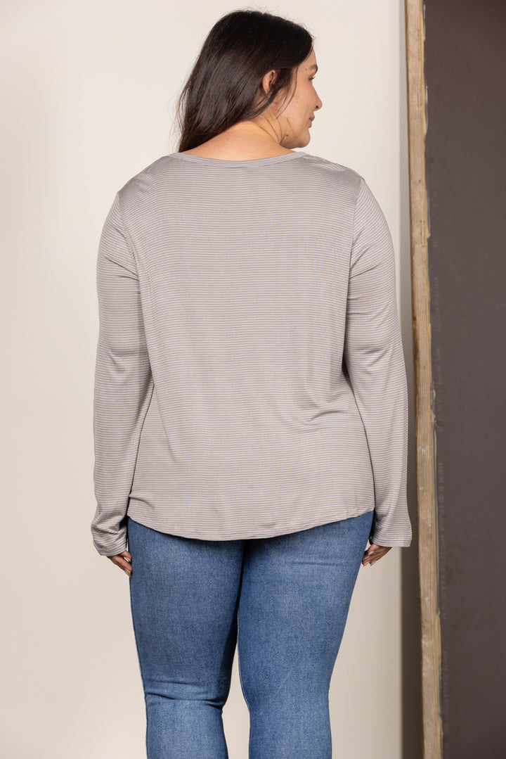 TAUPE V-NECK BUTTON DOWN PLUS SIZE KNIT TOP T8820PL