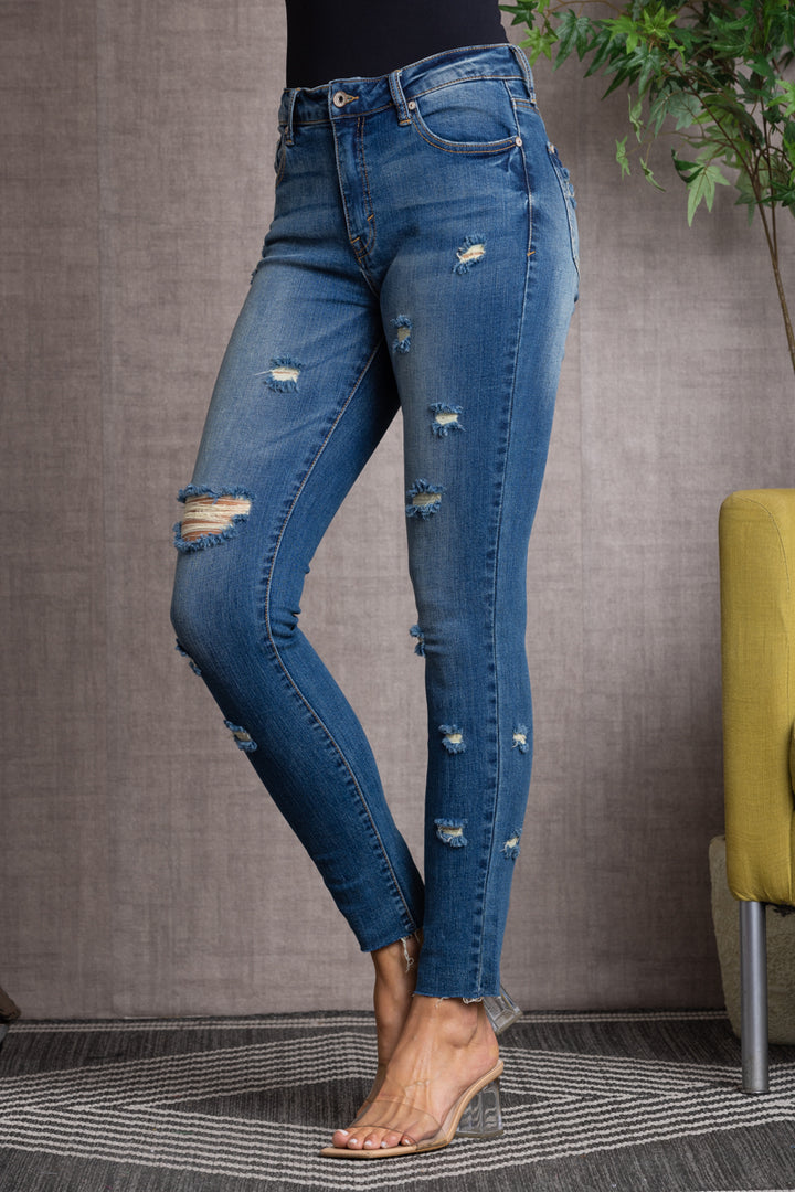 MEDIUM DARK BLUE LOW RISE RIPPED SKINNY DENIM JEANS-P7712MD