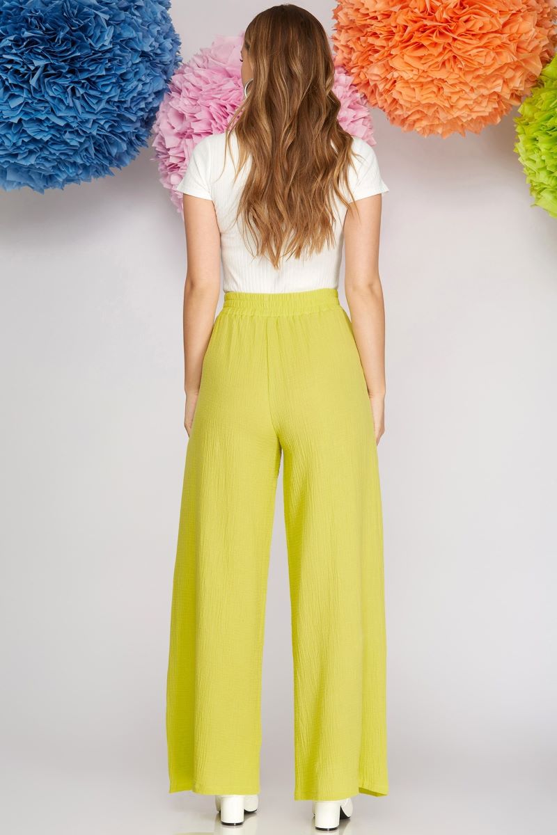 LIME DOUBLE GAUZE ELASTIC WAIST WIDE-LEG WOVEN PANTS S8SY3980