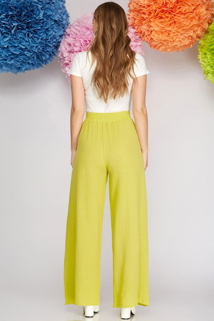 LIME DOUBLE GAUZE ELASTIC WAIST WIDE-LEG WOVEN PANTS S8SY3980