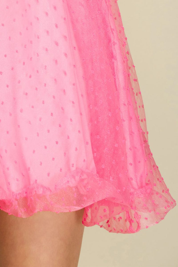 PINK POLKADOT ORGANZA ONE SHOULDER BALLOON HEM MINI DRESS S12SY4596