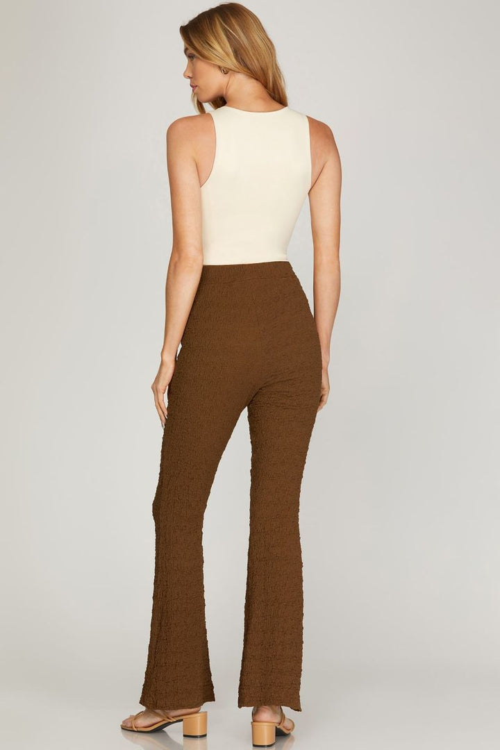 BROWN TEXTURED W/ELASTIC WAIST BAND KNIT PANTS S8SY5007