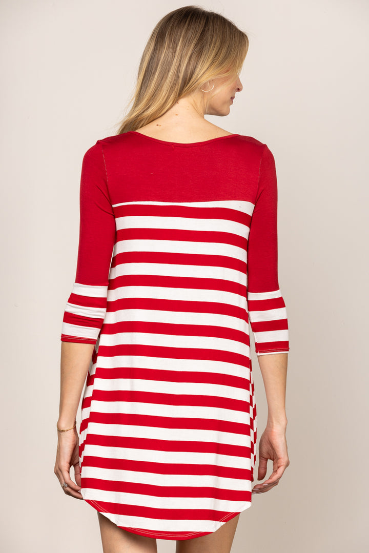 RED STRIPES LONG SLEEVES SWING MINI DRESS D7290