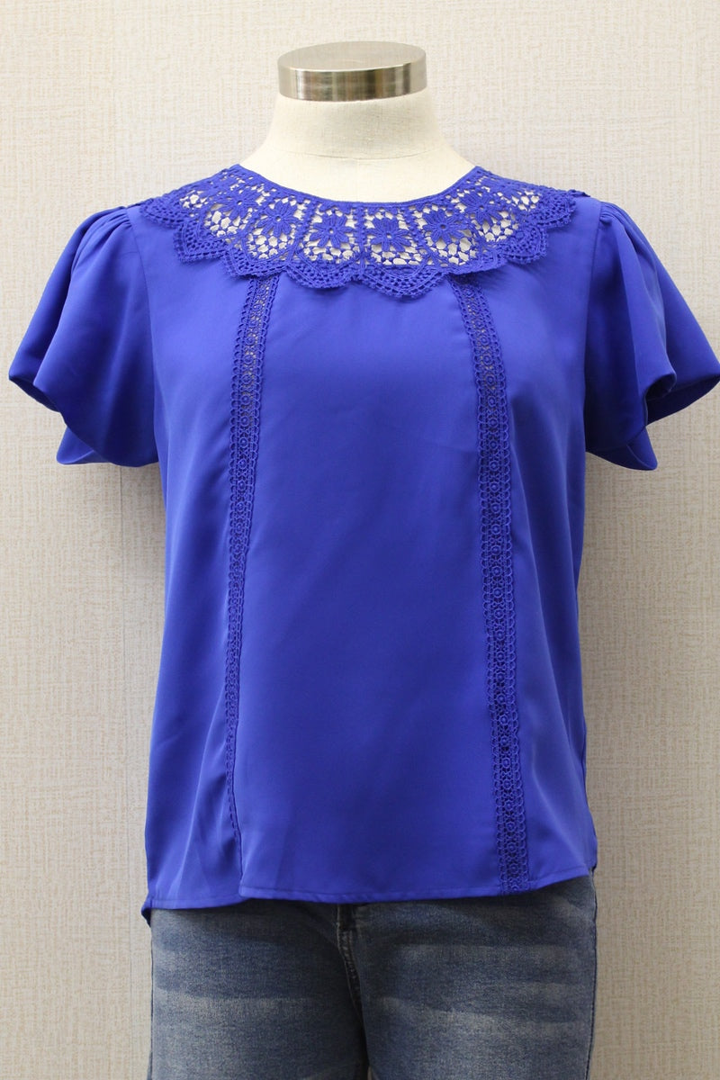 FLUTTER SHORT SLEEVES LACE DETAILED TOP AVT51942K