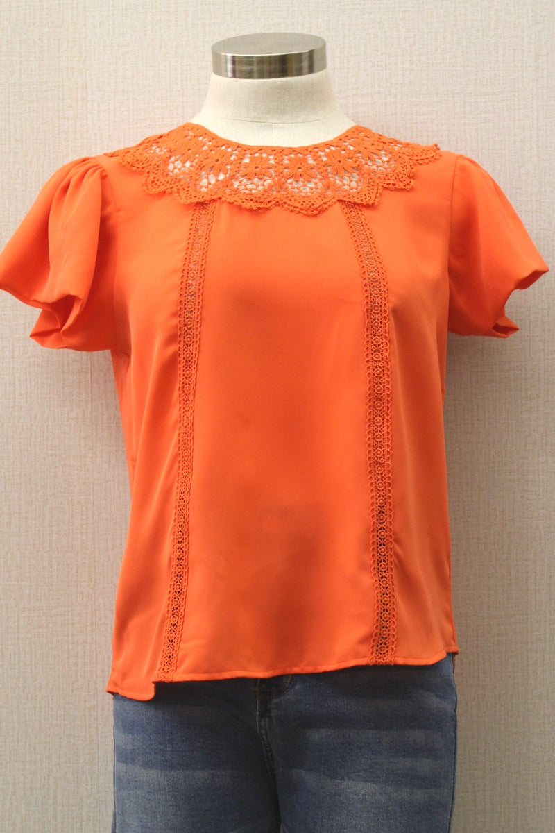 FLUTTER SHORT SLEEVES LACE DETAILED TOP AVT51942K