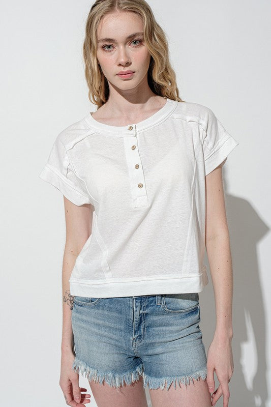 OFF WHITE HENLEY SHORT SLEEVES KNIT TOP TIC12667