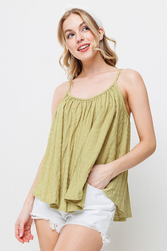 KIWI SHIRRED PLEATED CAMI TOP TJ10572SC