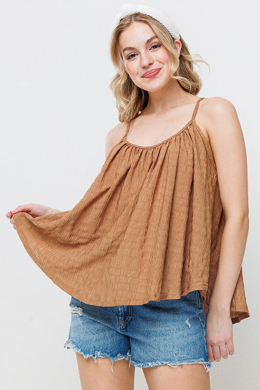 MOCHA SHIRRED PLEATED CAMI TOP TJ10572SC