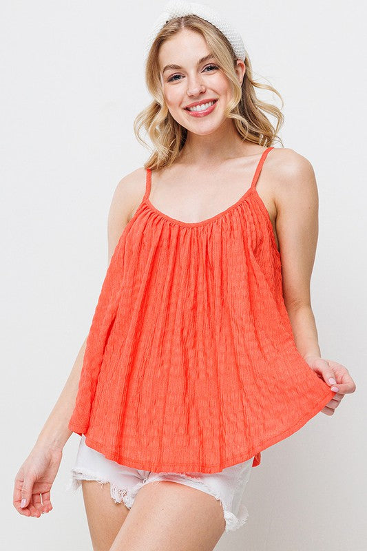 TOMATO SHIRRED PLEATED CAMI TOP TJ10572SC