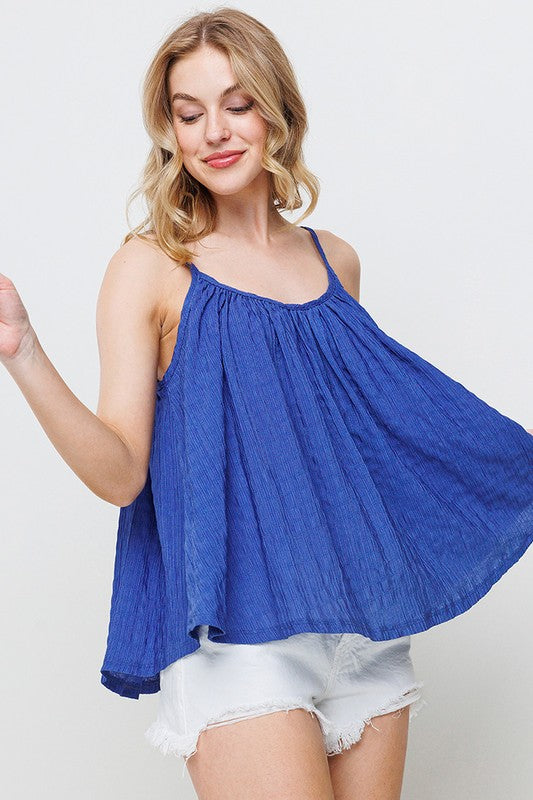 DENIM SHIRRED PLEATED CAMI TOP TJ10572SC