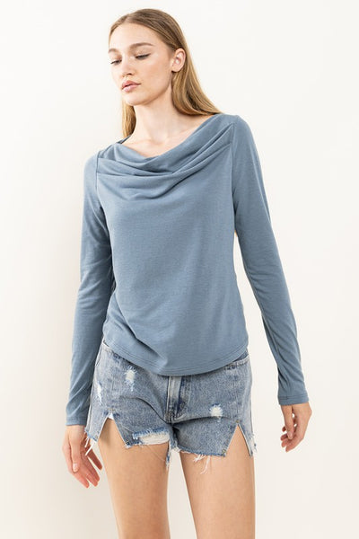 TEAL SOFT TOUCH COWL NECK TOP TN13197SA