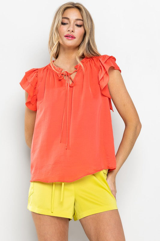 CORAL SOFT TOUCH RUFFLE SLEEVE BLOUSE TOP TY12817SA