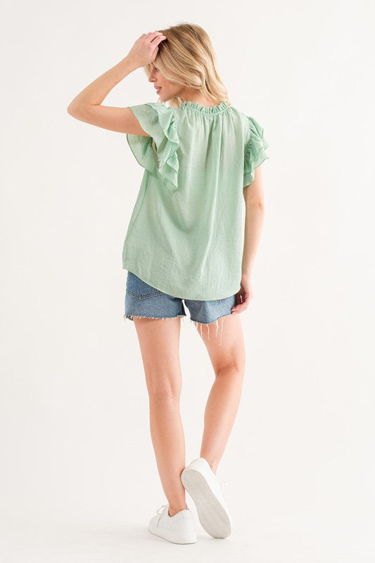 SAGE SOFT TOUCH RUFFLE SLEEVE BLOUSE TOP TY12817SA