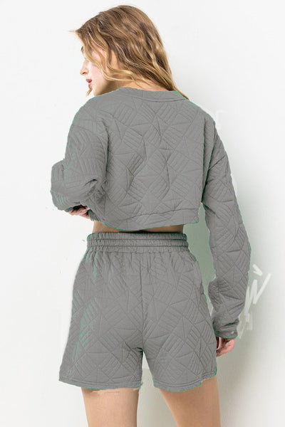 GREY QUILTED CROP TOP AND SHORTS SET SIC70049LS