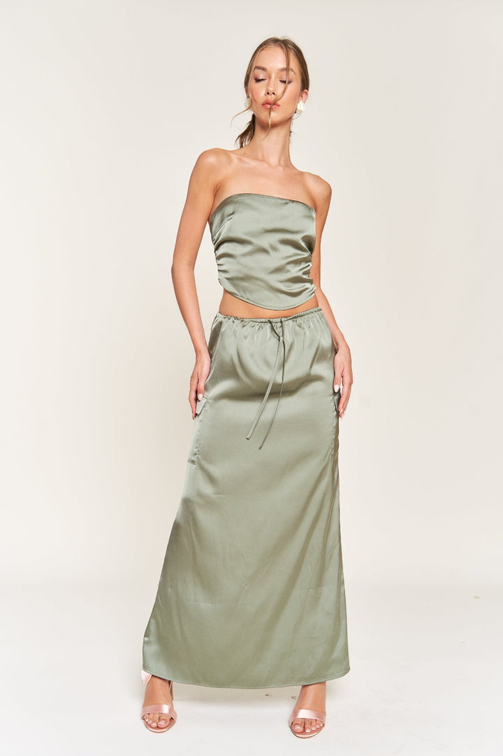 SAGE GREEN SATIN BANDEAU CROP TOP T9946