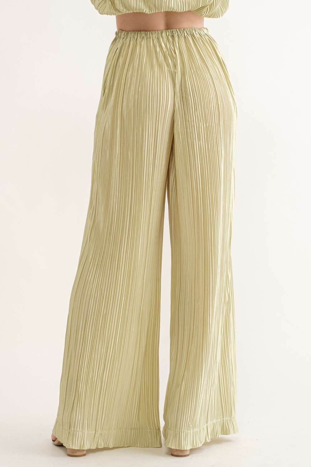 LIME PLEATED WIDE LEG PANTS P9416-1