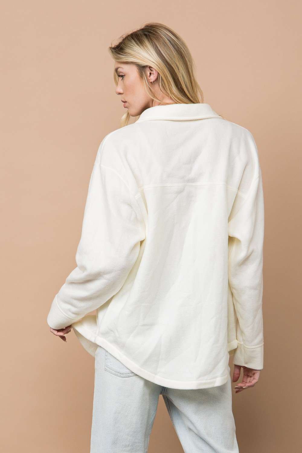 IVORY BUTTON UP FRONT PATCH POCKET LONG SLEEVE JACKET T7483