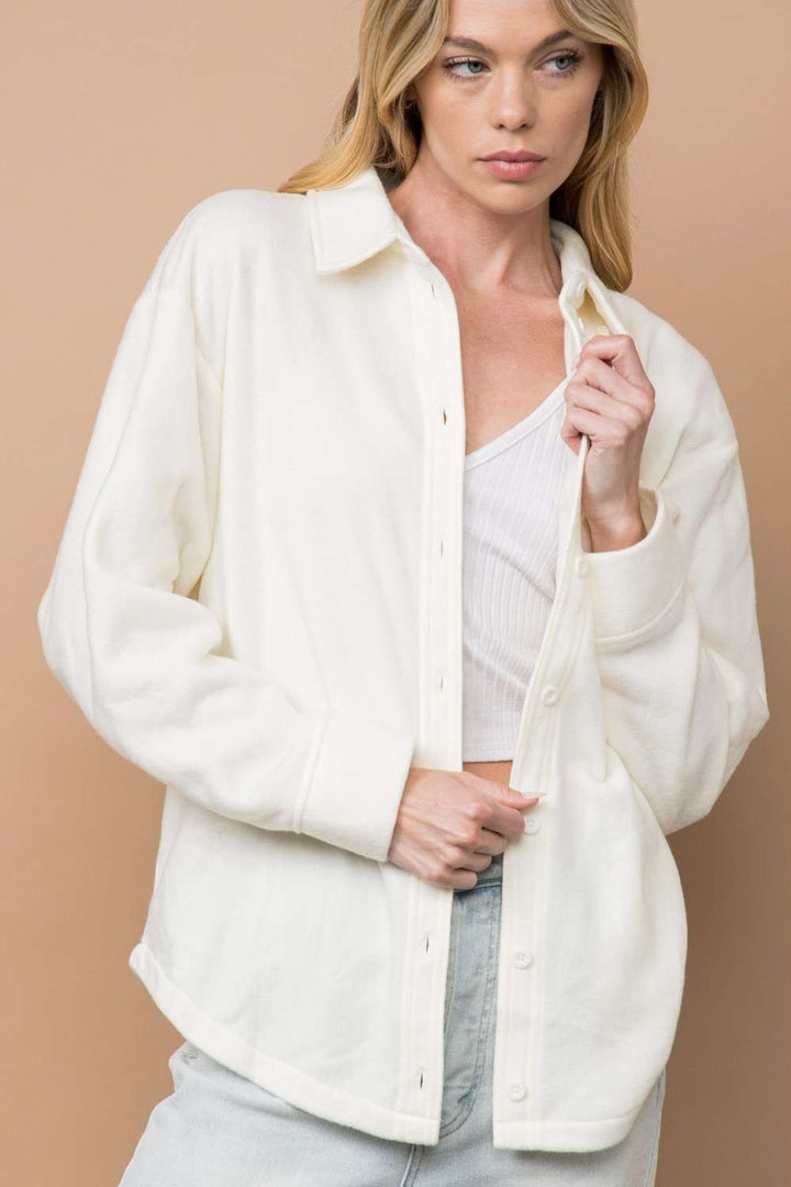 IVORY BUTTON UP FRONT PATCH POCKET LONG SLEEVE JACKET T7483