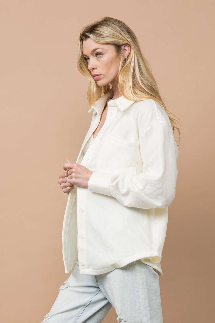 IVORY BUTTON UP FRONT PATCH POCKET LONG SLEEVE JACKET T7483