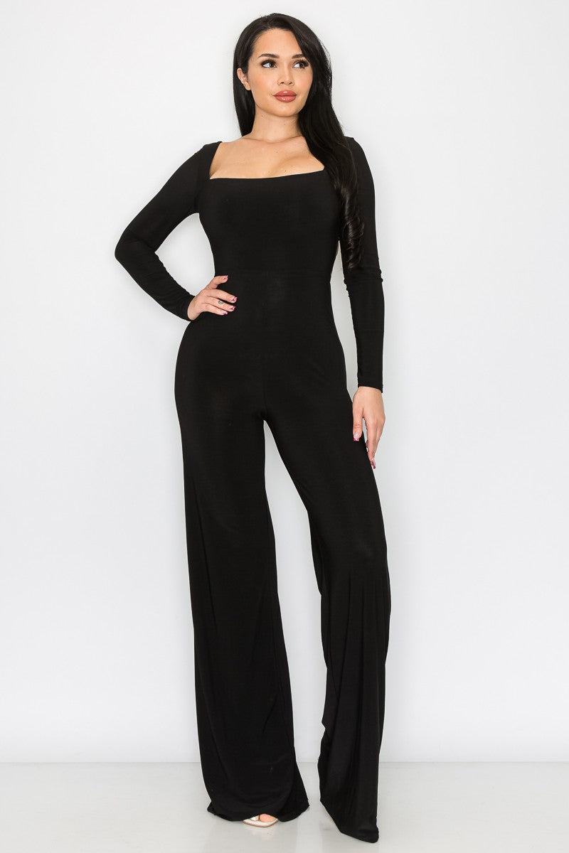 BLACK LONG SLEEVES OPEN BACK STRING JUMPSUIT SP9631J