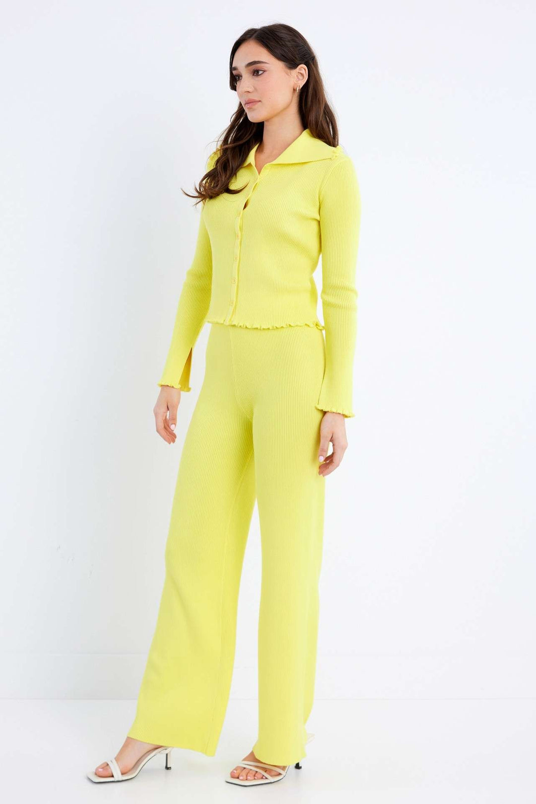 YELLOW COLLARED KNIT TOP AND PANTS SET RRAC002S