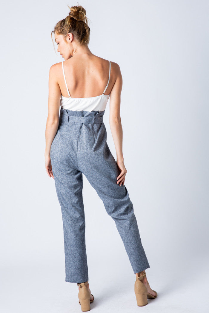 NAVY PAPER BAG WITH CONTRAST TANK TOP JUMPSUIT MPT7102