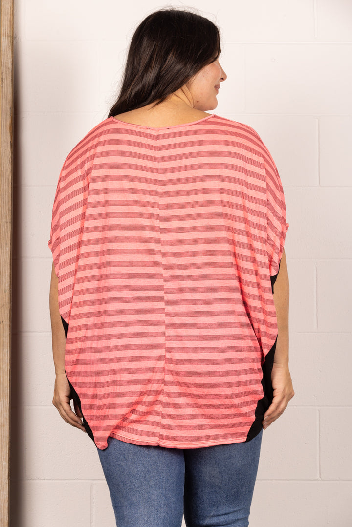 PINK STRIPE DOLMAN SLEEVES PLUS SIZE KNIT TOP T6702