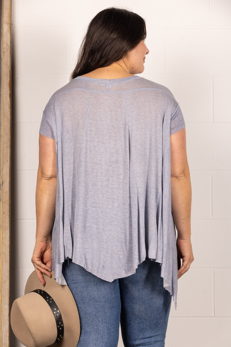 DENIM OVERSIZE ASYMMETRIC HEM TUNIC PLUS SIZE KNIT TOP PTL11719SA