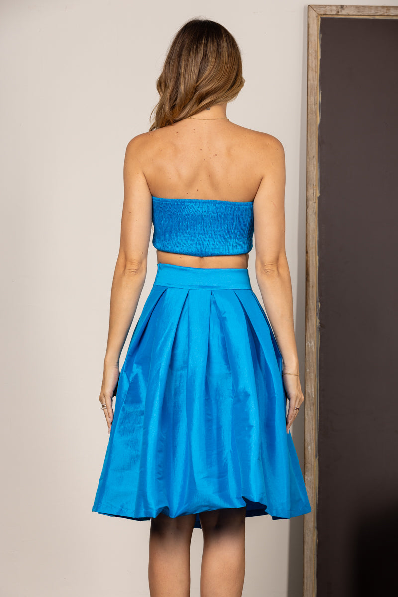 TURQUOISE BANDEAU CROP TOP AND MIDI SKIRT SET IST5327