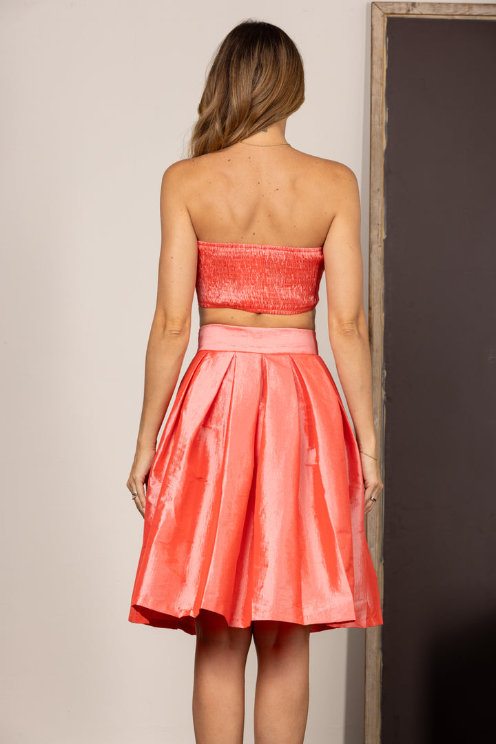 CORAL BANDEAU CROP TOP AND MIDI SKIRT SET IST5327