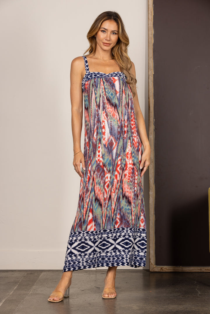 RED AZTEC PRINT SLEEVELESS MAXI DRESS D2972