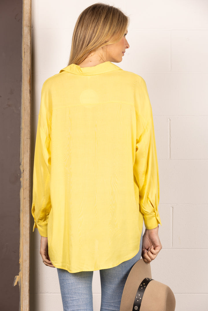 YELLOW BUTTON UP LIGHTWEIGHT COLLARED BLOUSE TOP B51818W