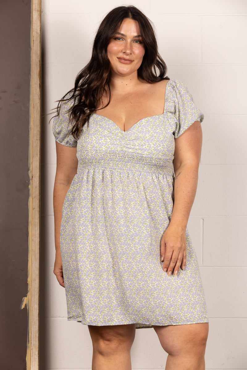 IVORY FLORAL SWEETHEART PLUS SIZE MIDI DRESS D3883SX