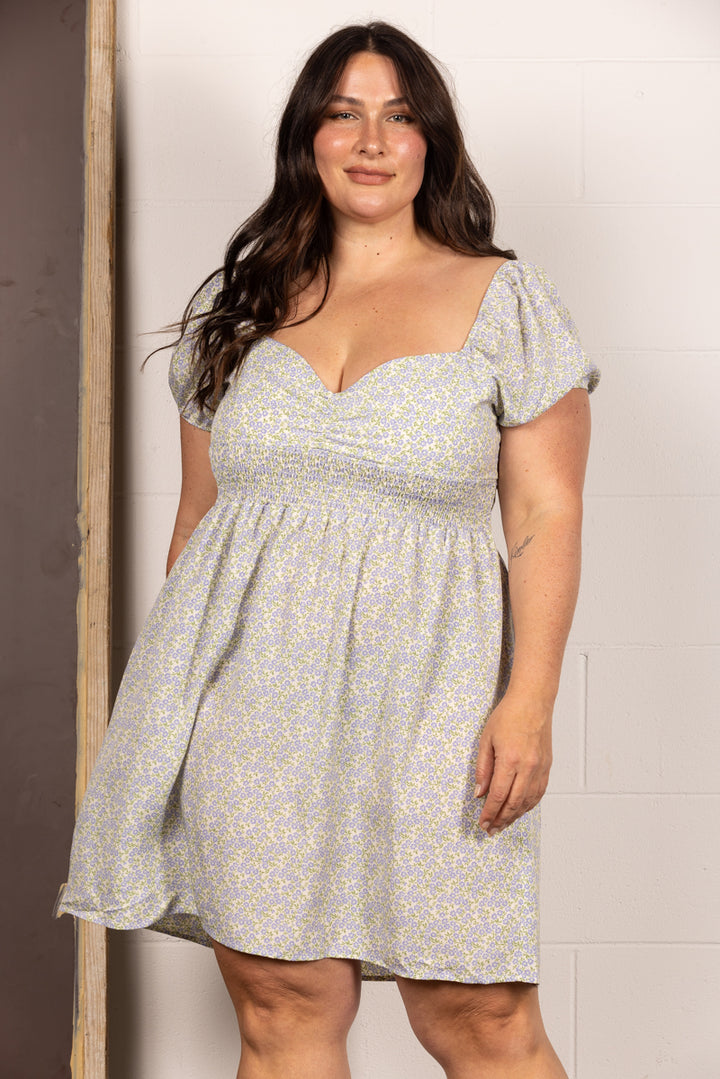 IVORY FLORAL SWEETHEART PLUS SIZE MIDI DRESS D3883SX