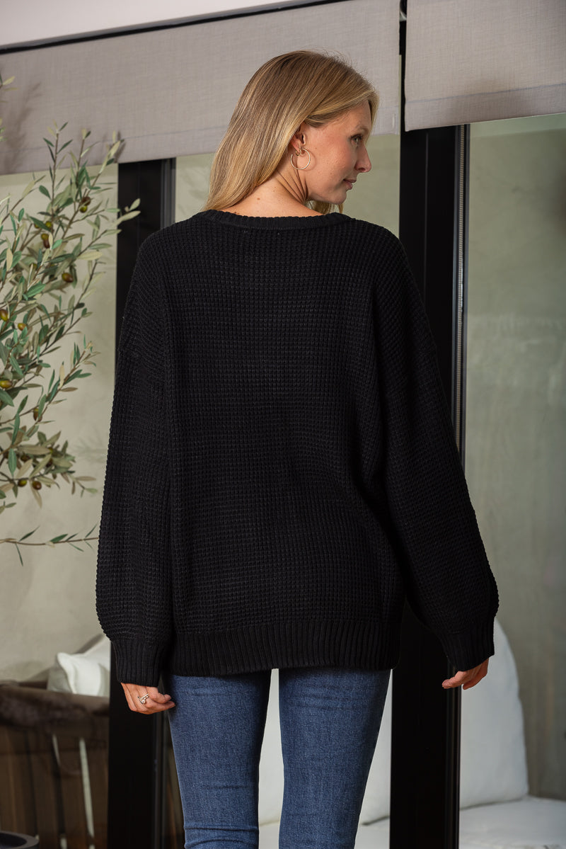 BLACK CABLE KNIT LONG SLEEVES SWEATER SW5005