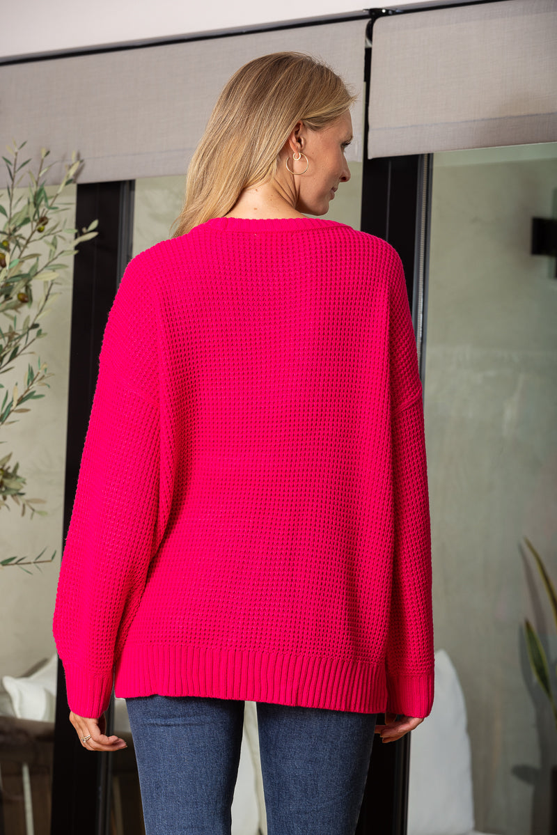 FUCHSIA CABLE KNIT LONG SLEEVES SWEATER SW5005