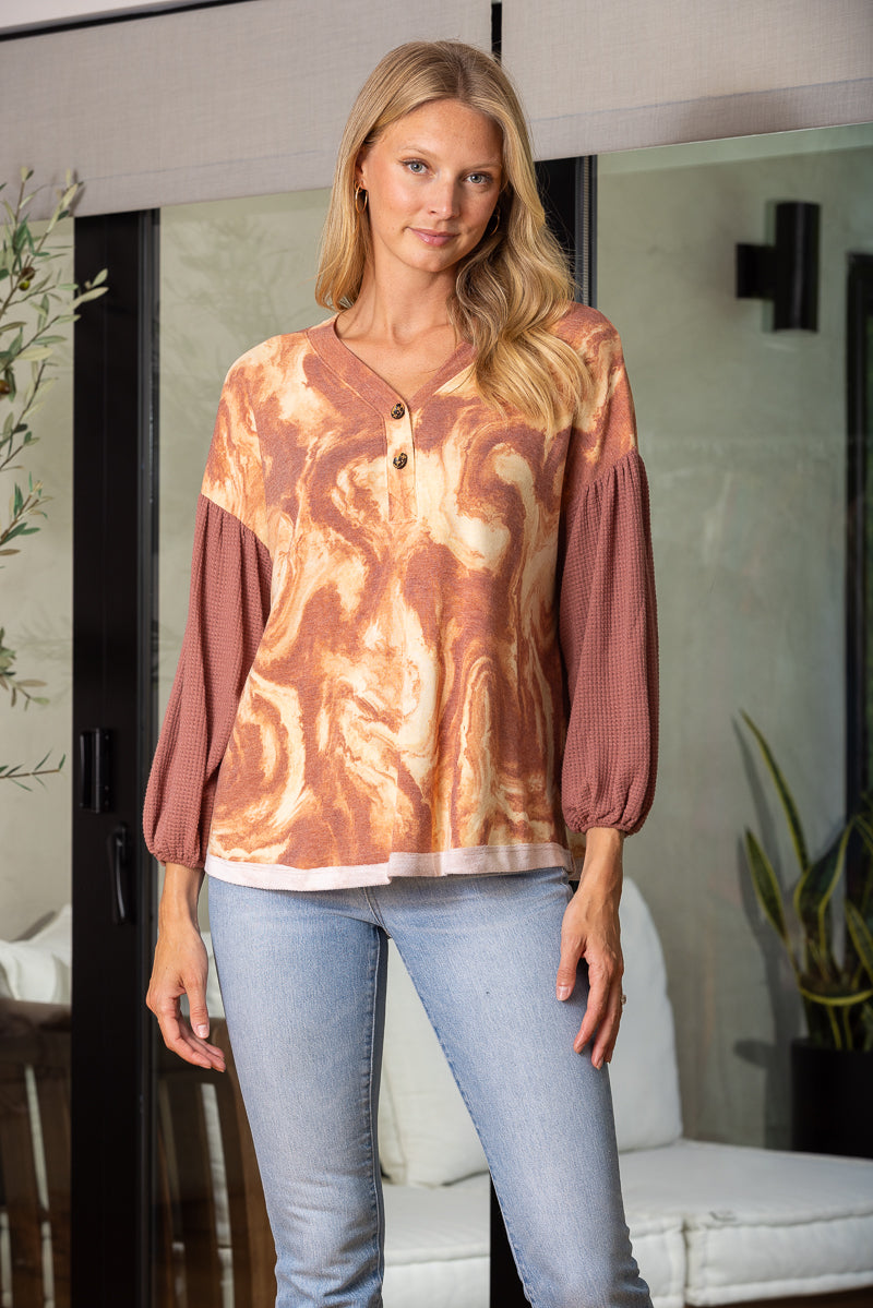 RUST MARBLE DOLMAN LONG SLEEVES KNIT TOP TY10223