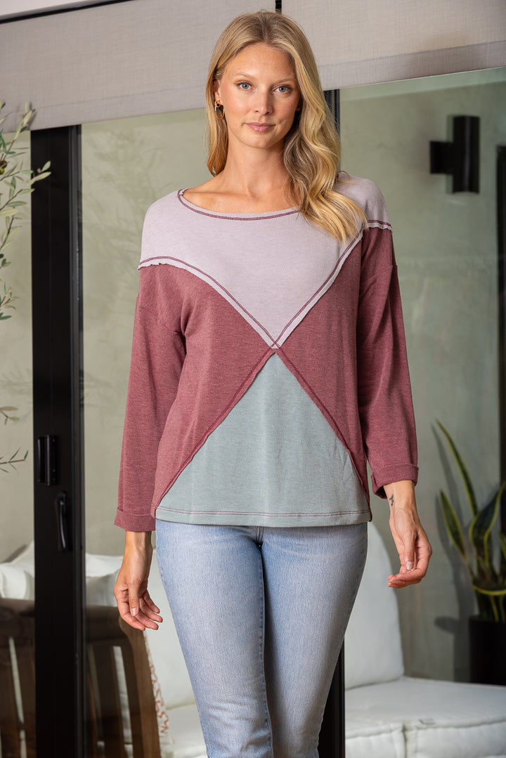 COLORBLOCK  DROP SHOULDER KNIT LONG SLEEVES TOP TY3230SA